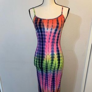 Floor length spaghetti strap tie dye dress. Cotton. Summer style.